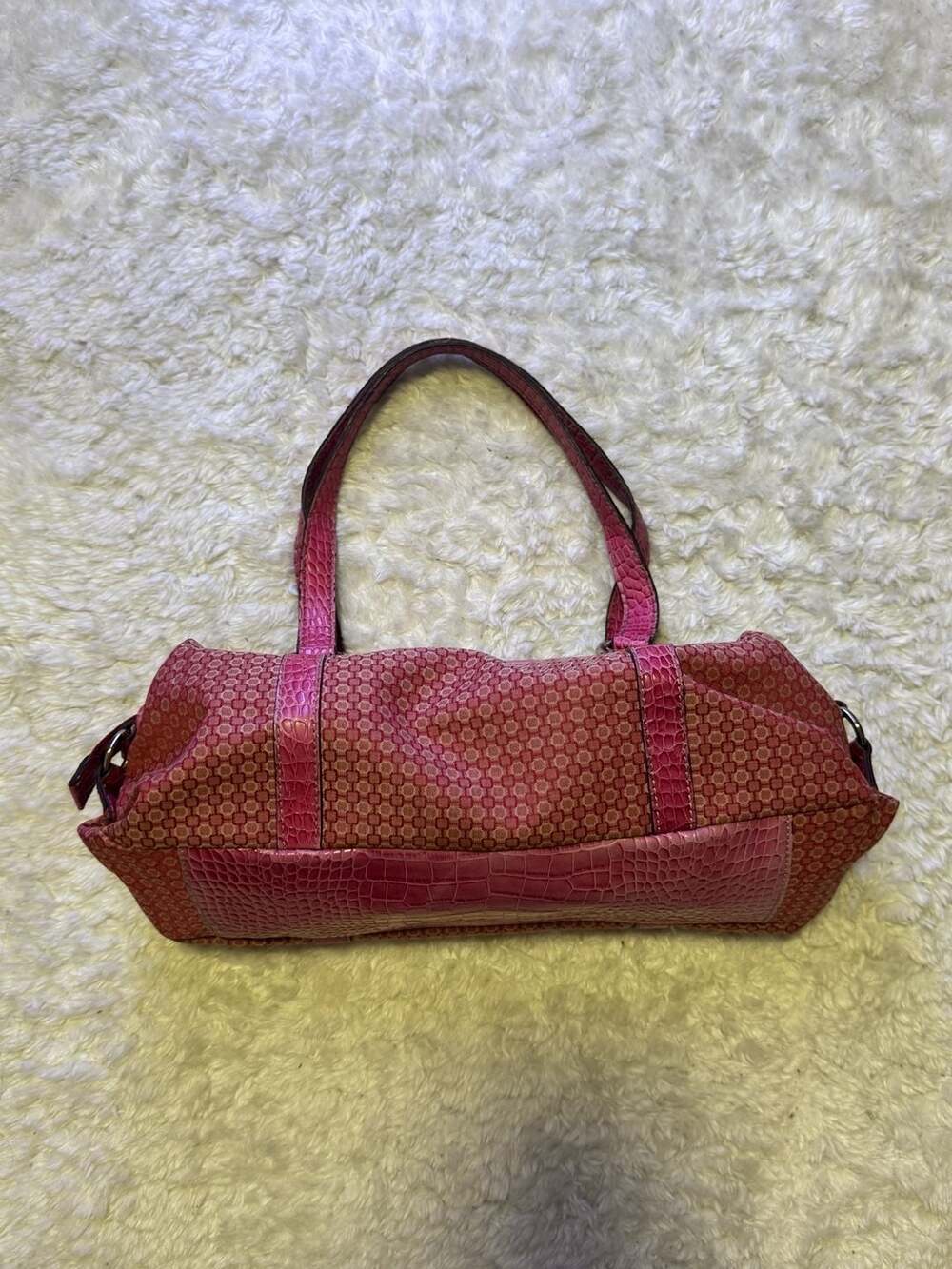 Nine West Pink Hexagon Pattern Satchel with Croc-Embossed Trim